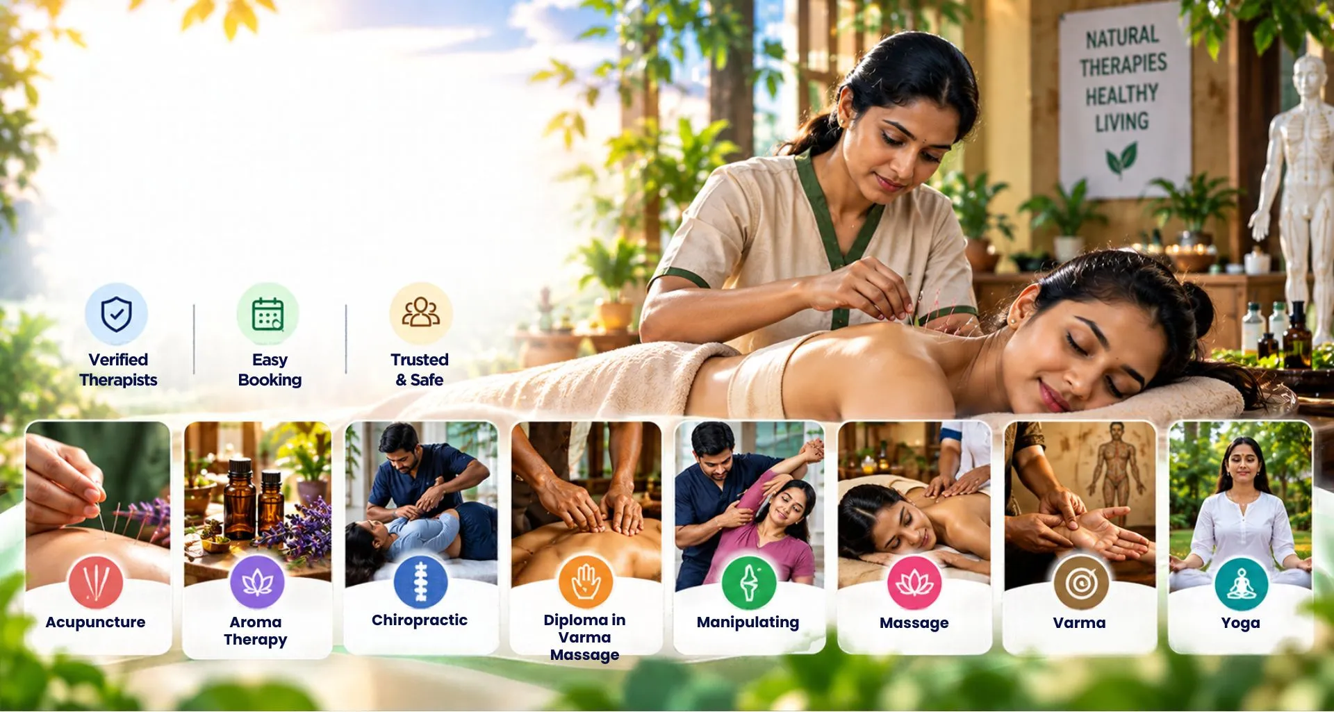 Find acupuncture, Varma, massage, aromatherapy and yoga therapists near you